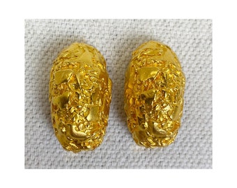 Vintage 80s KJL Kenneth J Lane chunky gold tone gold nugget earrings modernist