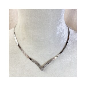 Park lane Silver-tone Clear Rhinestone V Necklace