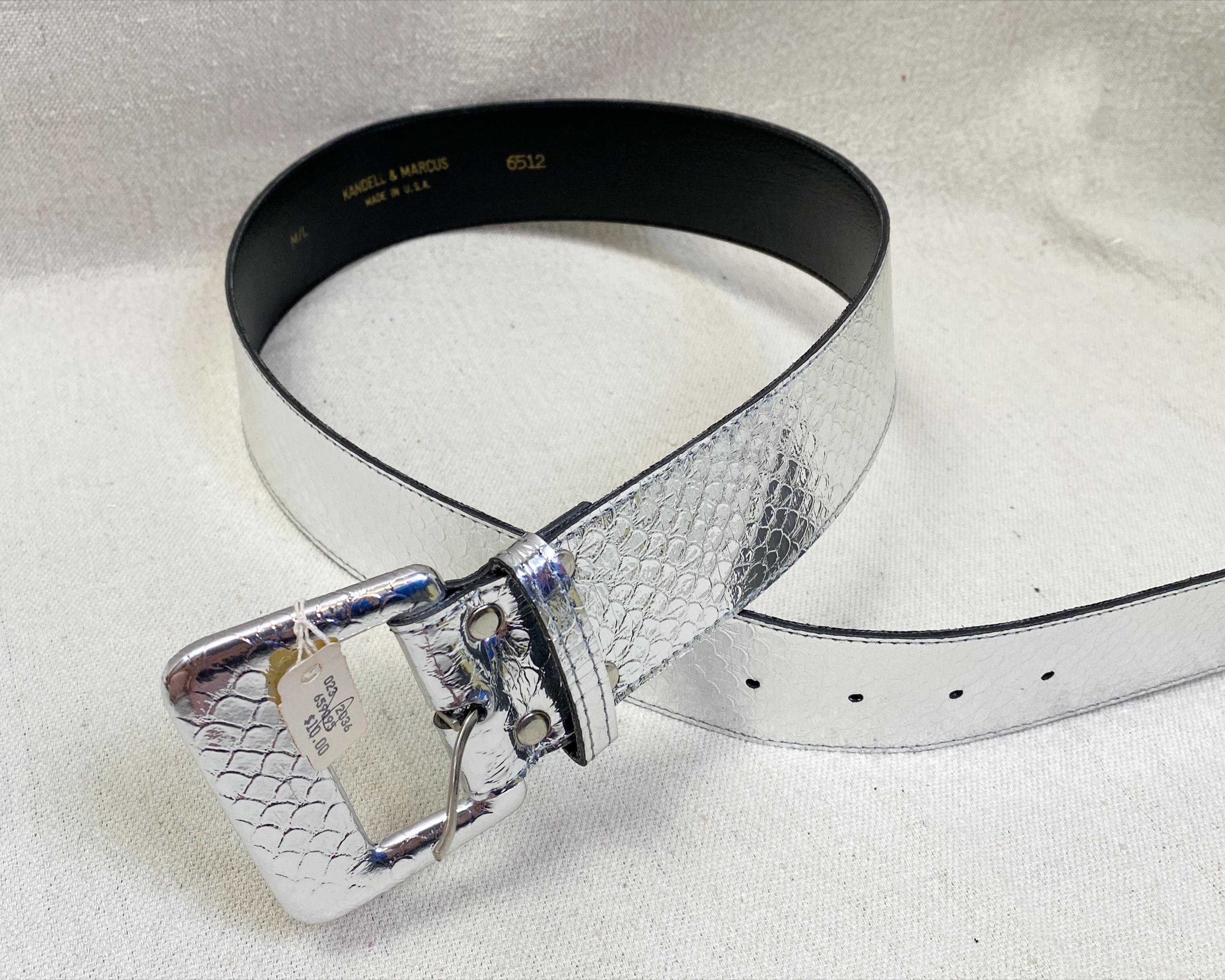NOS Kandell & Marcus Wide Metallic Silver Belt M/L Faux  display picture 3