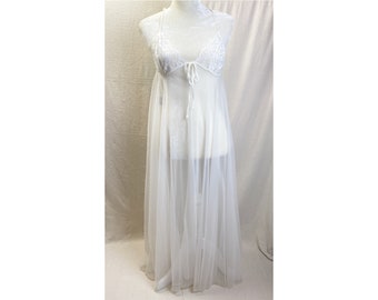 Lis Leveque Sheer White Lace Cup Low Strappy Back Slip Nightgown