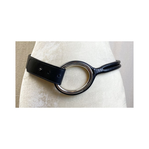 Carlisle Black leather silver loop buckle belt made in USA