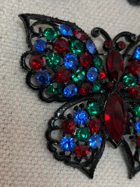 Vintage Weiss Colorful Rhinestone Butterfly Brooc… - image 3