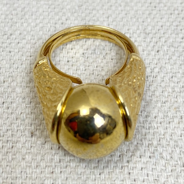 Vtg 1960s Gold tone Interchangeable Tension set Marble Orb Statement Ring Pat Pend