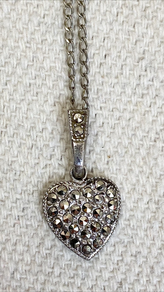 Theda Sterling Silver Marcasite Heart Pendant Nec… - image 5
