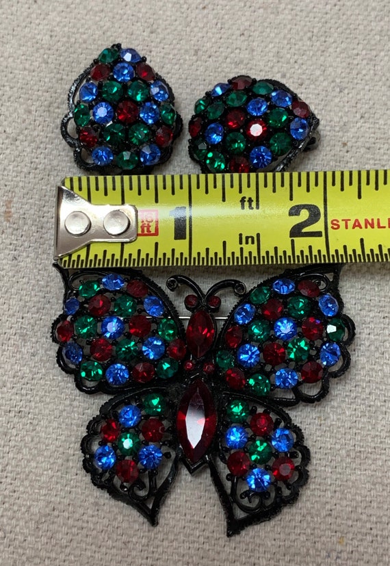 Vintage Weiss Colorful Rhinestone Butterfly Brooc… - image 10
