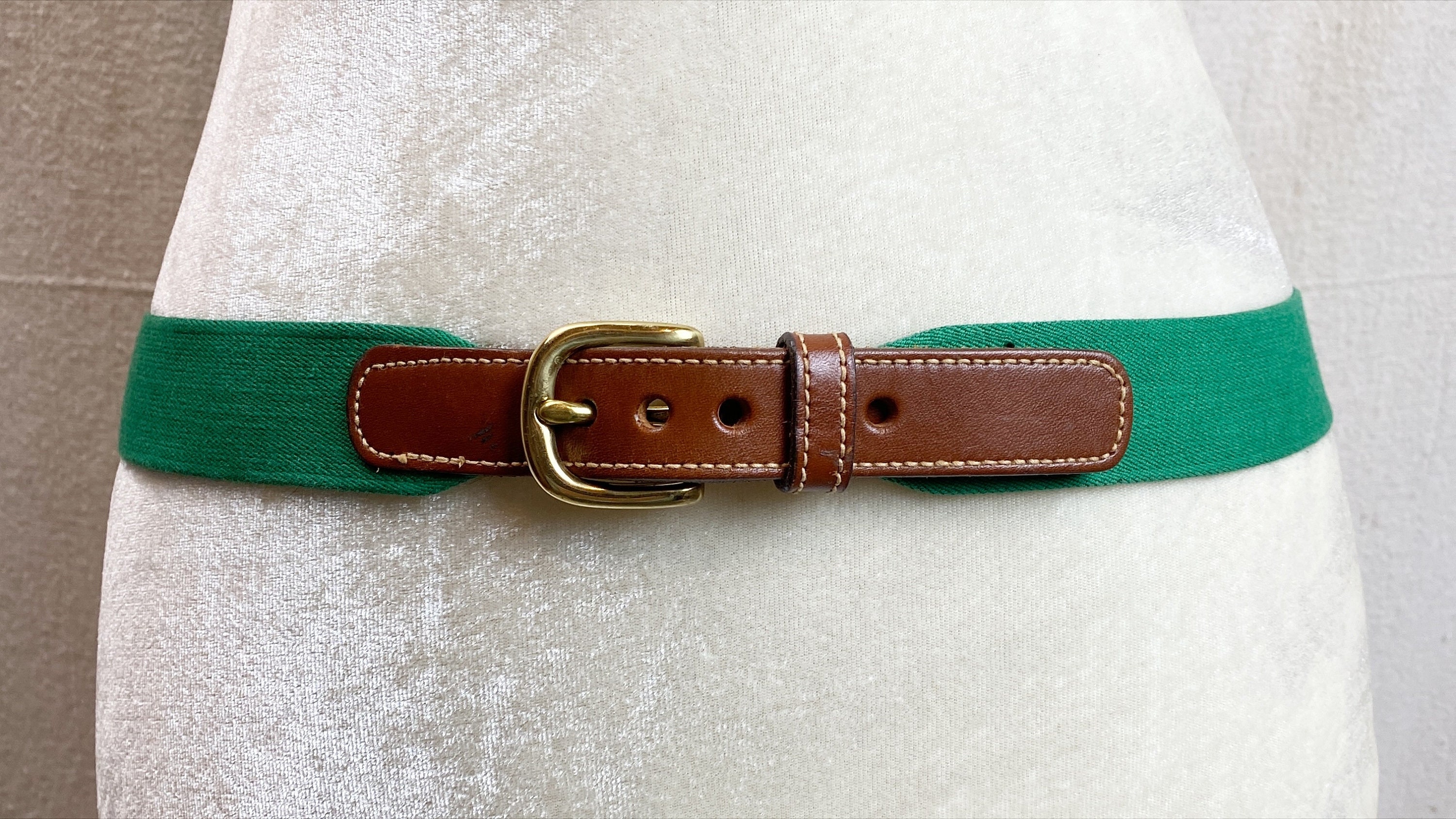 Dooney Bourke Leather and Stretch Green Elastic Belt With 