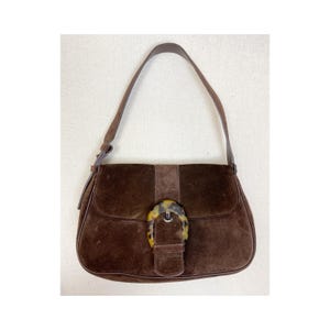 Salvatore Ferragamo Brown Suede Shoulder Bag Vtg 90s