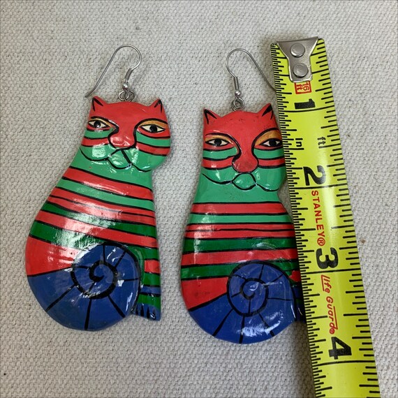 Vintage 80s 90s Painted Funky Cat Earrings - image 6