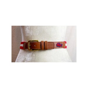 Lacoste 90s Leather/stretch Belt Red White Stripe Crocodile patch 30/75