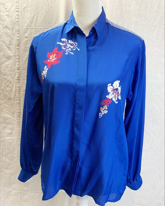 Vintage Blue Floral Serge Nancel Paris Blouse - image 3