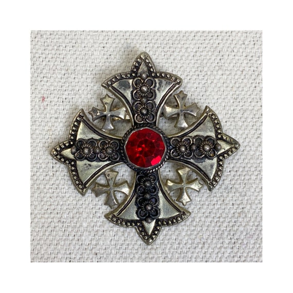 VINTAGE JERUSALEM JORDAN 900 SILVER SYNTHETIC PURPLE GLASS  Antique Jerusalem Sterling Silver 900 Cross Pendant Pin main image 1