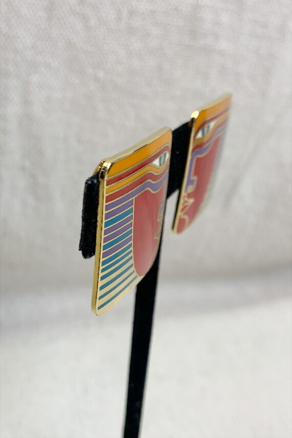Laurel Burch Red Gold Face “Vayu” Clip On Earrings - image 3