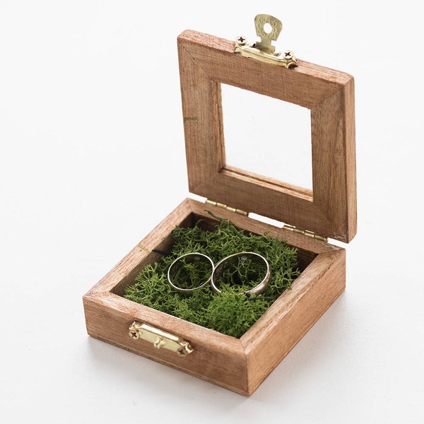 Boîte à alliances, boîte à alliances personnalisée Boîte à bagues gravée Boîte porte-anneaux Boîte à bagues en bois avec couvercle en verre Boîte à bagues personnalisée Support pour bague