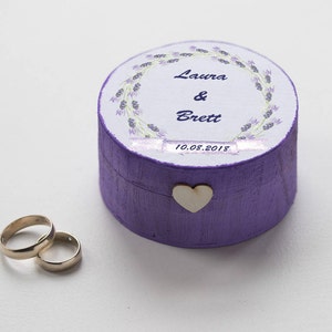 Floral ring box, Lavender Ring bearer box, Wedding ring box Purple Wreath wedding box Personalized ring box Ring Holder Proposal custom box