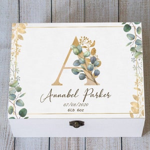 Caja de recuerdos personalizada para bebé: baúl floral personalizado, regalo para baby shower, cápsula del tiempo para recién nacidos, cofre de madera para los primeros momentos.