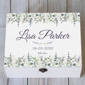 Personalisierte Baby Erinnerungsbox, Blumengedächtnisbox Benutzerdefinierte Babygeschenk Baby-Duschebox Holztruhe Neugeborenen Geschenk Schatztruhe Zeitkapselbox
