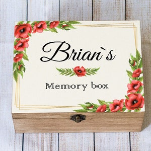 Personalized Memory box, Poppy Keepsake Box, Floral memory box, Wooden chest, Custom Wooden Box, Birthday Gift, Poppy memory box, White box
