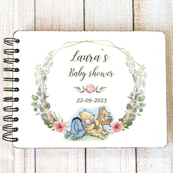 Personalised Baby Shower Guest Book, Winnie The Pooh baby shower book, Gift for new mom, Personalized gift for baby shower, Notebook