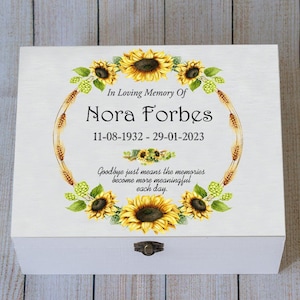 Personalised Sunflower Funeral Box, Ashes Holder, Urn Human Cremation, Memorial Box, Flower Box, Memory Box, Remembrance Box, Keepsake Box