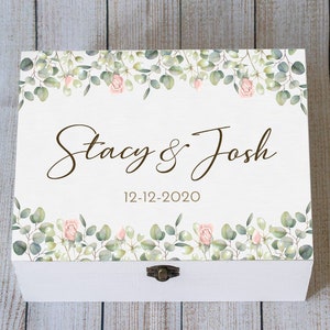 Personalized Wedding Keepsake Box: Eucalyptus Floral Memory Chest, Card Holder