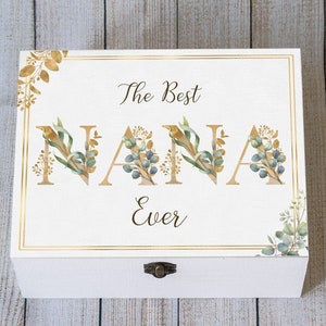 Meilleure boîte souvenir grand-mère de tous les temps - Coffret souvenir personnalisé pour grand-mère, coffre en bois d'eucalyptus floral, cadeau de fête des mères ou d'anniversaire pour grand-mère