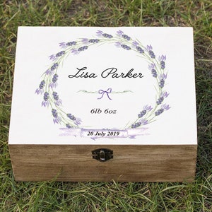 Personalised new baby keepsake box, Lavender Memory box, Custom Baby gift, Baby Shower gift, Newborn gift, Gift for new mom, Treasure box