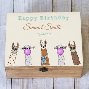 Keepsake Box, Personalized Gift Box, Custom Wooden box, Gift for him, Wooden chest, Birthday gift, Llamas Box, Llamas Gift,  Card box