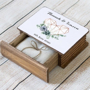 Personalized Wedding ring box, Geometric heart Ring box, Custom Ring bearer box, Eucalyptus Succulents wedding box, Book box, Proposal box