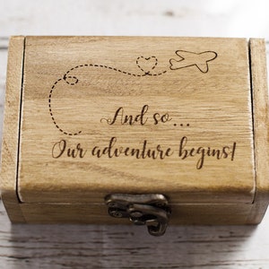 Personalized Wedding Ring Box with -  And So... Our Adventure Begins Engraved Rustic Keepsake Box with Names & Date