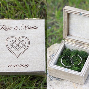 Celtic Ring Bearer Box, Wedding ring box, Personalized wedding box, Engraved ring box Celtic Knot heart Ring box Custom ring box Wood Holder