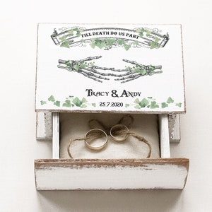 Gothic Wedding Ring Box – “Till Death Do Us Part” Skeleton Ring Bearer Box, Personalized Proposal or Wedding Keepsake Box, Gift for Her