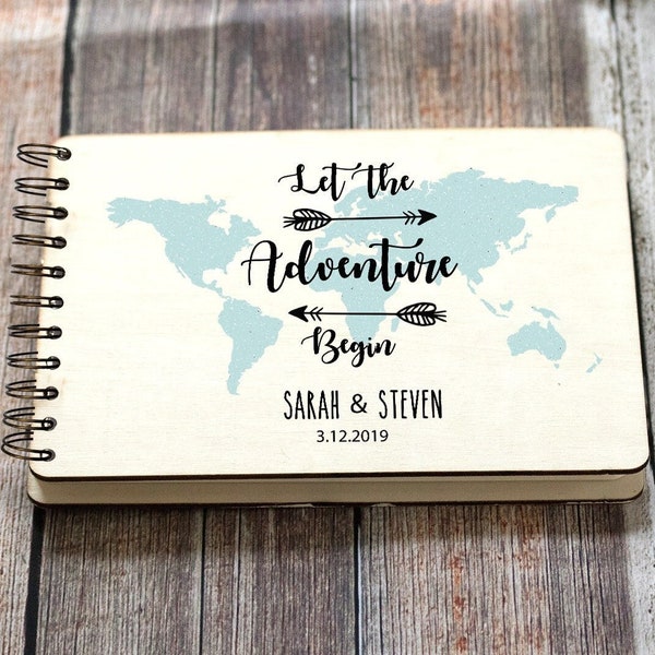 Travel Guest Book, Personalized wedding Guest Book, Adventure Begins, Advice Book, Anniversary Gift,  Traveller
