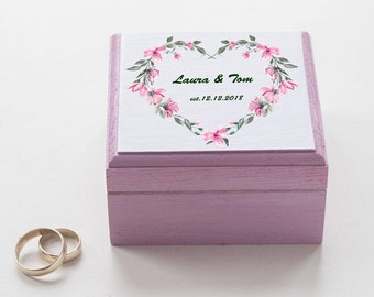 Lavendel Ring-Box, Floral Hochzeit Ring-Box, Ringträger Box, Rosa Blumenkranz Hochzeits-Box, Ringträger Box Ringhalter, Vorschlag-Box