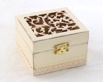 Hochzeit Ring Box, Elfenbein Ringträger Box, Memory-Box, Hochzeitsbox, Ringträger Kissen, Verlobung Box, Ehering Box, Holzkiste, Halter