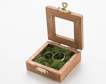 Wedding ring box, Personalized wedding box Engraved ring box Ring Bearer Box Wood ring box with glass lid Custom ring box Ring pillow Holder