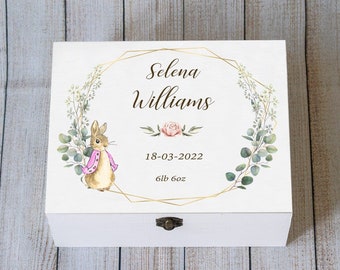 Personalised baby keepsake box, Peter Rabbit Memory box, Custom Baby Girl gift, Baby Shower box,  Newborn or Baby shower gift, Time capsule