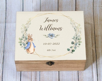 Peter Rabbit Memory box, Personalised baby keepsake box Custom Baby gift Baby Shower box Wooden Treasure Chest Newborn gift Time capsule box