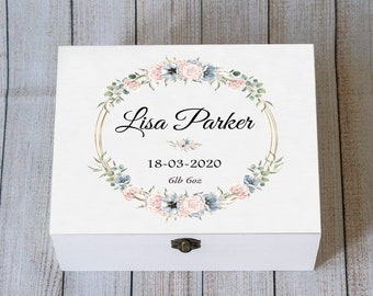 Personalised baby keepsake box, Baby Memory box, Baby Shower gift, Custom Baby gift, Newborn gift, Time capsule box, Floral wooden box