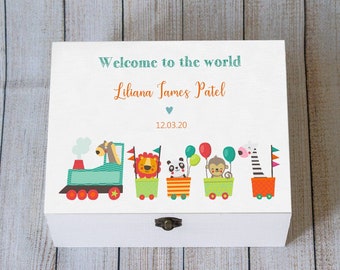 Personalized Jungle Animal Keepsake Box: Baby Memory Box, Safari Nursery Decor
