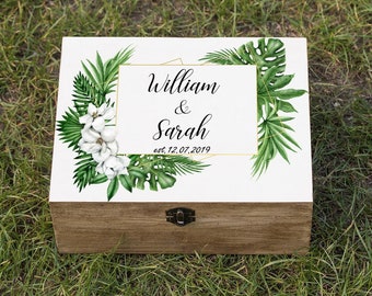Personalized Palm Tree Wedding Keepsake Box: Tropical Memory Box
