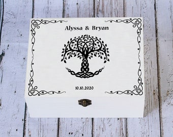 Personalized wedding box, Celtic Wedding Keepsake Box, Tree of life wedding box, Custom Card Holder, Memory box, Wedding gift for Couple