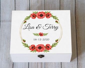 Scatola ricordo personalizzata con papaveri per matrimonio: scatola portafoto floreale