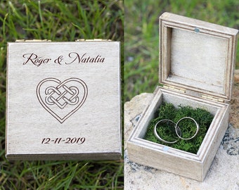Celtic Ring Bearer Box, Wedding ring box, Personalized wedding box, Engraved ring box Celtic Knot heart Ring box Custom ring box Wood Holder