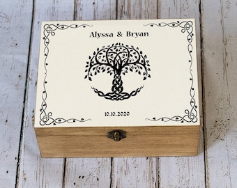 Celtic Wedding Keepsake Box, Personalized wedding memory box, Custom Card box, Tree of life wedding box, Wedding Gift For Couple, Wooden box