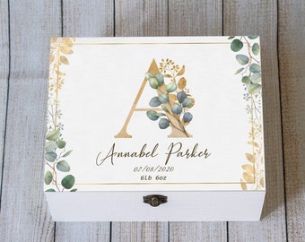 Personalised Baby Keepsake Box | Large Wooden Memory Box with Name & Birth Stats | Newborn or Baby Shower Gift | Gender neutral gift