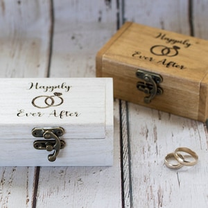 Engraved Wooden Ring Bearer Box, Happily Ever After Wedding Ring Box, Proposal or Engagement Ring Holder, Rustic Ring Box, Gift for Bride