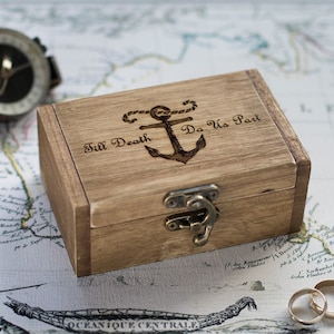 Personalized Nautical Ring Bearer Box – Custom Engraved Wooden Ring Box with Anchor, Sea-Themed Wedding Ring Holder with Names & Date