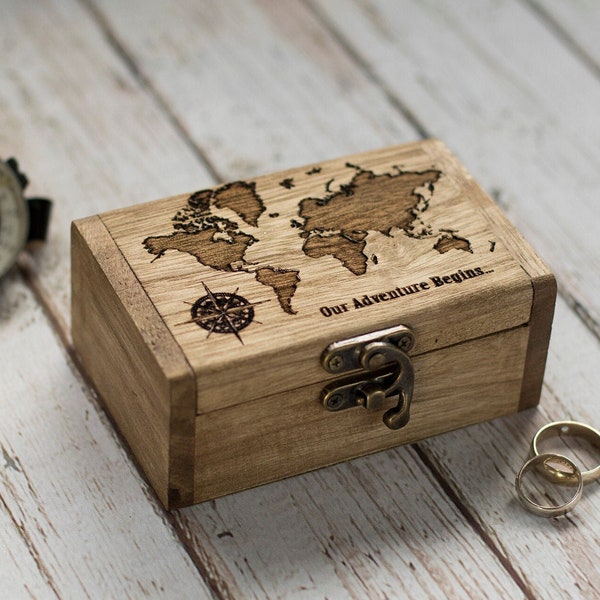 Personalized wedding ring box, Our Adventure Begins Wedding box, Engraved ring box, Ring Bearer Box, Proposal box Engagement box Ring Holder