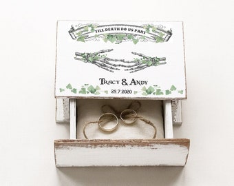 "Gothic Wedding Ring Box - ""Bis der Tod uns scheidet"" Skelett-Ring-Box, personalisierter Vorschlag oder Hochzeit Andenken Box, Geschenk für Sie."
