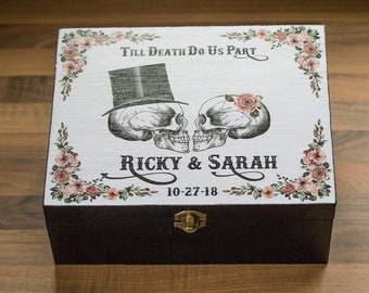 Personalized Gothic Wedding Card Box: Skull Keepsake Memory Chest, Day of the Dead Keepsake